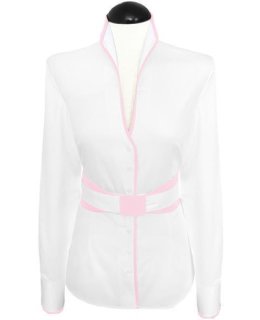 Stand-up collar blouse Piped, white / pink/goes out of the assortment