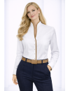 Stand-up collar blouse Piped, white / gold