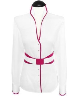 Stand-up collar blouse piped, white / hot pink / goes out of the assortment