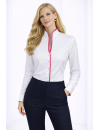Stehkragenbluse paspeliert, weiss/hot pink