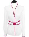 Stehkragenbluse paspeliert, weiss/hot pink