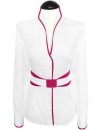 Stand-up collar blouse piped, white / hot pink / goes out...