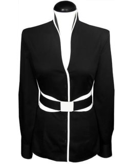 Stand-up collar blouse Piped, black / white / goes from the assortment