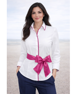 Contrast blouse Weiss Uni with Fuchsia  Piped