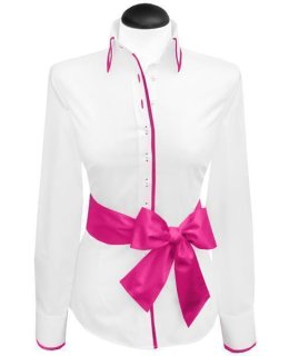 Kontrastbluse weiss Uni mit fuchsia Paspel/Geht aus dem Sortiment