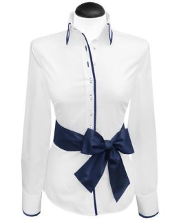 Kontrastbluse weiss Uni mit marine Paspel/Geht aus dem Sortiment