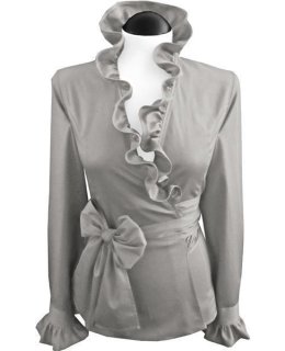 Ruffle wrap blouse, smokey/goes out of the assortment