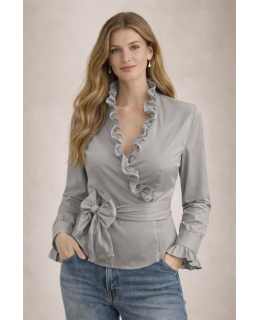 Rüschen-Wickelbluse, smokey/Geht aus dem Sortiment