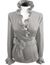 Ruffle wrap blouse, smokey/goes out of the assortment