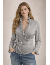 Ruffle wrap blouse, smokey/goes out of the assortment
