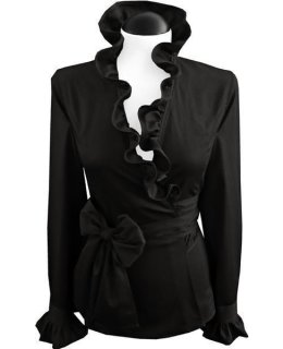 Ruffle wrap blouse, black/goes out of the assortment