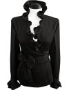 Ruffle wrap blouse, black/goes out of the assortment