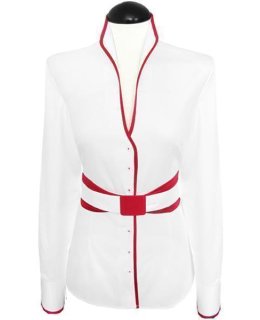 Stand-up collar piped, white / Carmine red / goes out of the assortment