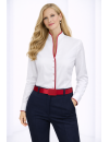 Stand-up collar piped, white / Carmine red