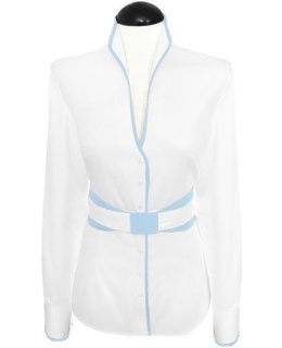 Stand-up collar blouse Piped, white / light blue / goes out of the assortment