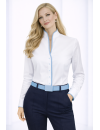 Stand-up collar blouse Piped, white / light blue