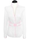 Stand-up collar blouse Piped, white / pink