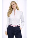 Stehkragenbluse paspeliert, weiss/rosa