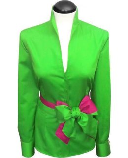 Stand-up collar blouse, green/goes out of the assortment