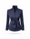 Stand-up collar blouse, navy / white spotted