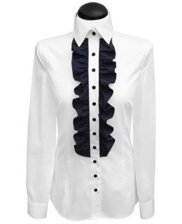 Ruffle blouse with contrast, navy / white spotted white dotted pipeline /goes out of the assortment