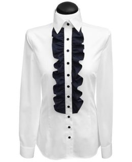 Ruffle blouse with contrast, navy / white spotted