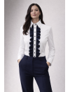 Ruffle blouse with contrast, navy / white spotted white...