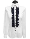 Ruffle blouse with contrast, navy / white spotted white dotted pipeline