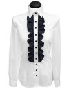 Ruffle blouse with contrast, navy / white spotted