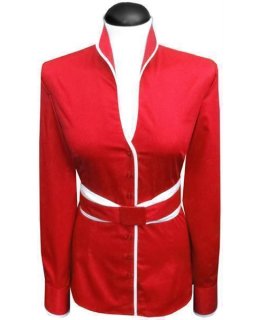 Stand-up collar piped, Carmine red / white / goes from the assortment