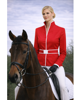 Stand-up collar piped, Carmine red / white