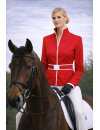 Stehkragenbluse paspeliert, carmine rot/weiss
