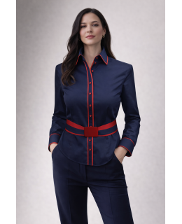 Contrast blouse 2-colored: Marine uni with Carmine red piping