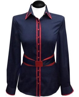 Contrast blouse 2-colored: Marine uni with Carmine red piping