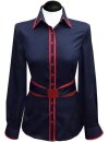 Contrast blouse 2-colored: Marine uni with Carmine red...