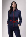Kontrastbluse 2-farbig: marine Uni mit carmine rot Paspel