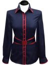 Contrast blouse 2-colored: Marine uni with Carmine red...
