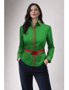 Contrast Blouse 2-Colored: Green Uni with Carmine Red  Piped