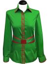 Contrast Blouse 2-Colored: Green Uni with Carmine Red  Piped