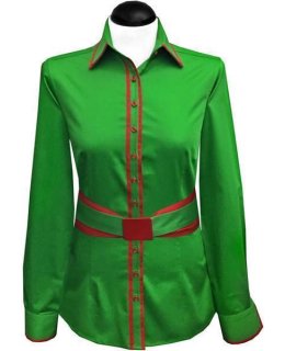 Contrast blouse 2-colored, green with Carmine red  Piped