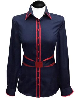 Contrast blouse 2-colored, navy with Carmine red piping