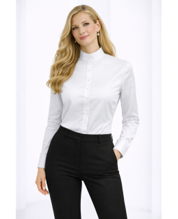 Richterkragenbluse Satin, weiss uni