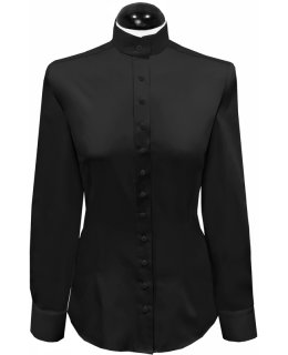 Judge collar blouse satin, black uni