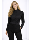 Richterkragenbluse Satin, schwarz uni