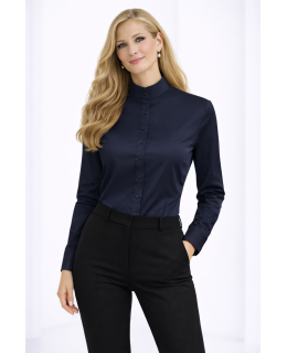 Richterkragenbluse in Marine, uni