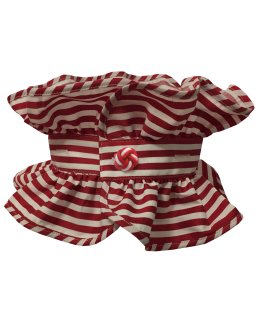 Buttonable ruffle, red / white striped
