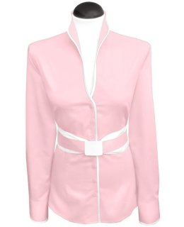 Stand-up collar blouse piped, pink / white/goes out of the assortment