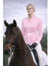 Stehkragenbluse paspeliert, rosa/weiss