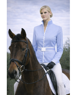 Stand collar blouse Piped, light blue / white