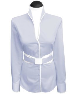 Stand collar blouse Piped, light blue / white